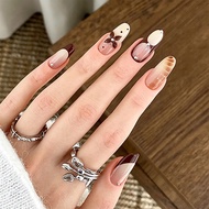 30 Pieces Long Almond Wear Nails Pure Hand-Made Boutique 3D Maple Leaf Polka Dot Gradient Manicure W