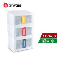 Elianware 1/3PCS Stackable Storage Box Almari Baju Almari Plastik Serbaguna Twin Door Cabinet Toy with Wheel