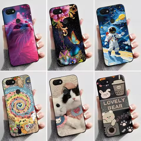 For Google Pixel 3a XL Case Pixel3a 3aXL Silicone Lovely Cat Black Soft TPU Ultra Thin Back Cover Fo