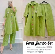 Sena Jumbo Setelan Celana Long Tunik Crinkle Airflow / Setelan Wanita Jumbo Long Tunik / Setelan Kem