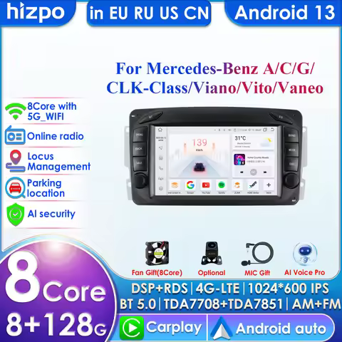 7inch 7862 AI 2din Android 14 Car Radio Multimedia Video Player for Mercedes Benz CLK W209 W203 W463
