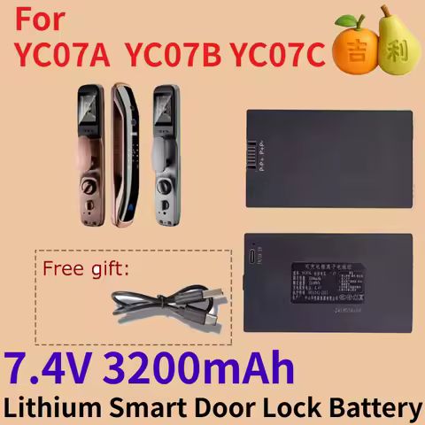 7.4V 3200mAh Lithium Smart Door Lock Battery for YC07A YC07B YC07C Free Gift Charging Cable Recharge