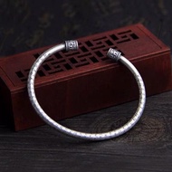 Swastika Pattern Heart Sutra Bracelet S999 Sterling Silver Mens and Womens Open Adjustable Solid Bra