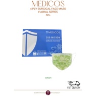 MEDICOS Sub Micron 4 Ply Surgical Face Mask Floral Series [GREEN] 50's