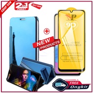 2in1 Package Oppo F9 / F9 Pro Clear View Standing Flip Cover Mirror Hard Case + Tempered Glass 9D Fu