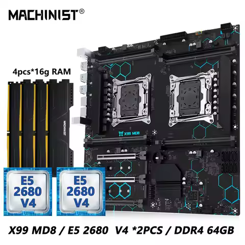 MACHINIST X99 MD8 Dual CPU Motherboard Kit Set Optional lntel Xeon E5 2680 V4 LGA2011-3 DDR4 32GB RA