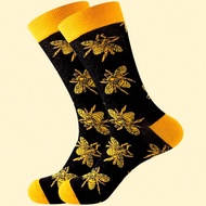 1 Pair Of Funky Bee Pattern Crew Socks For Men & Women - Black Yellow Novelty Fashion Socks, Unique 