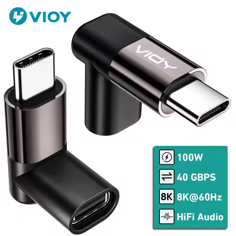 USB C 90 Degree Adapter 100W USB C Right Angle Adapter 40Gbps Data Transfer Type C Male To Female Ex
