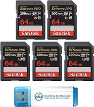 SanDisk 64GB (Five Pack) Extreme Pro Memory Card (SDSDXXU-064G-GN4IN) SDXC 4K V30 UHS-I with Everything But Stromboli 3.0 Combo Reader
