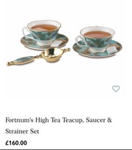 Fortnum &amp; Mason High Tea Teacup, Saucer, &amp; Strainer Set