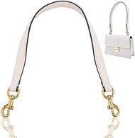 WADORN Genuine Leather Purse Handle, 20.4 Inch Leather Handbag Handle Replacement Short Shoulder Strap with Retro Gold Buckles Women Bag Making Accessory for Coach Shoulder Bag 26, White