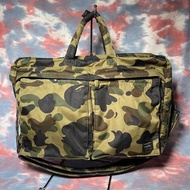 preowned bape x porter 3way bag briefcase green camo abc 綠色猿人迷彩porter 三用袋 公事包 背囊 手提袋 斜揹袋