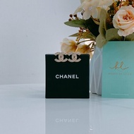 MS0413 Chanel 香奈兒 水鑽 淡金 耳環 CC Logo 2cm Crystal X LGHW