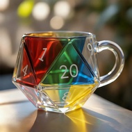 【BH】Rainbow D20 Dice Mug with Handle Colorful Polyhedral Glass Coffee Cup for Gamers Unique Gift for