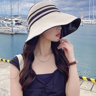 Women Summer Visors Hat Foldable Sun Hat Wide Large Brim Beach Hats Straw Hat Wide Strips Panama Cap Beach UV Protection Cap