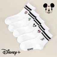 Disney 1/5 คู่ ถุงเท้าฟองสบู่ Mickey/Minnie/Donald Duck/Daisy, ถุงเท้าฟองสบู่ระบาย, ถุงเท้าสีดำลายแถ
