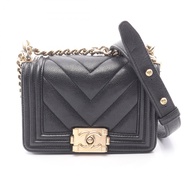 【二手】香奈兒 (Chanel) Boy Chanel 迷你斜挎包，黑色魚子醬紋小牛皮（粒面小牛皮）V字縫線迷你鏈斜挎包