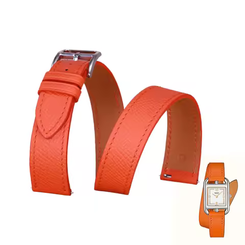 SAUPPO Watch Belt Suitable for Hermes CAPE COD/HEURE H Double Circle Genuine Leather 19mm Accessorie
