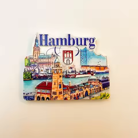 Germany Hamburg City Fridge Magnet Tourist Souvenir City Scenery Decoration Resin Strong Magnet Hot