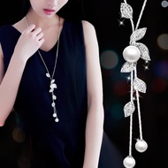 สร้อยคอยาว พลอยเทียม ใบไม้ & ประดับ มุกเทียม Y Lariat สเวตเตอร์ สร้อยคอ แบบโซ่