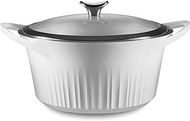 CorningWare | Non-Stick 5.5 Quart Cast Aluminum Dutch Oven Pot with Lid in French White | Versatile &amp; Multi-Use | Ceramic Non-Stick Interior Coating for Even Heat Cooking Performance