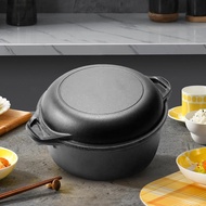 2 in 1  Iron Dutch Oven with Dual Handles Dutch Oven Pot for Bread Baking