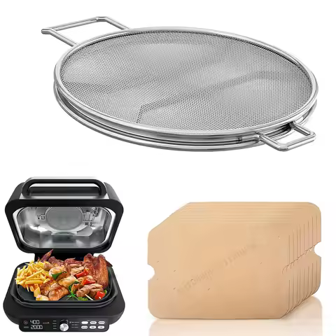 Splatter Shield and 50Pcs Grill Mat for Ninja Foodi IG651, IG600, IG601, Replacement Parts Splatter 