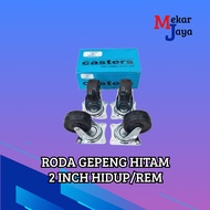 CASTERS WHEELS FOR/ DISPLAYS 2 INCH BLACK FLAT TROLLEY WHEELS WITH BRAKES