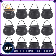 12Pcs Mini Black Cauldron with Handle Halloween Mini Witch Cauldron Halloween Pot Candy Holder for H