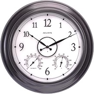 AcuRite 75133M LED Illuminated Outdoor Clock with Temperature and Humidity, 24", Black