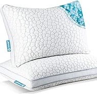 QUTOOL Shredded Memory Foam Pillows 2 Pack, Cooling Gel Pillows for Sleeping, Bamboo Pillow,Adjustable Pillow for Side Stomach and Back Sleepers Luxury Bed Pillow with Washable Cover