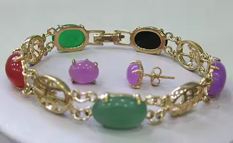 Stunning Multicolor Jade Jewelry bangle bracelet earrings set jade