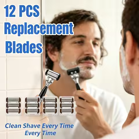 Shaver 12PCS Razor Blade Refills, 8-Layer Blade Replacement Set, Manual Shaver Razor, Men's Shaving