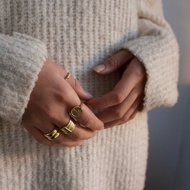 荷蘭 印度手工製黃銅 多件組合雙環戒指