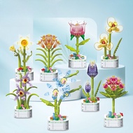 Building Block Flower Potted Series Children's Puzzle Small Particle Building Block Assembly Model D