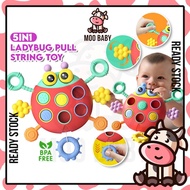 ⭐Moo Baby Toy Ladybug Pull String Toy Mainan Bayi Baby Montessori Toys for 6 Month Baby Toys 0 6 Mon