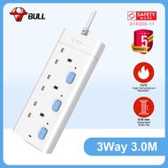 Bull Safety Socket 3 Way Extension Cord Socket Outlet with Certified Safety Mark&amp; 5 Years Warranty (3.0 Meters Cable) GNSG-E3030-30 Power Strip have Individual LED Indicator &amp; 2-PIN Euro Plug Friendly