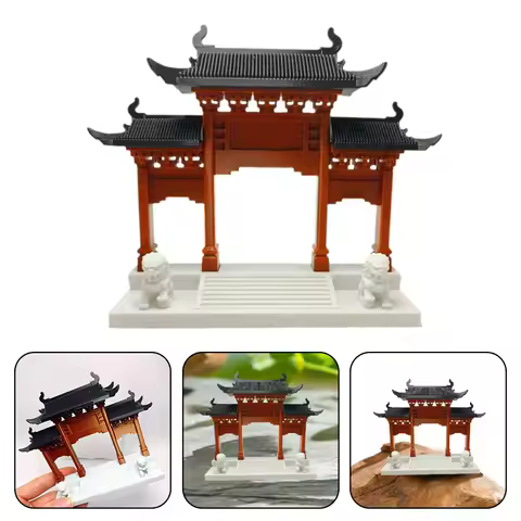 Chinese Memorial Archway Statue Ancient Building Model Japanese Pavilion Decoration Miniature Rocker