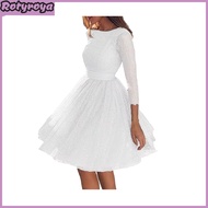 Glitter Starry Tulle Prom Dress for Women Long Sleeve Crew Neck Formal Evening Dress Mesh Cocktail P