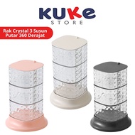 KUKE 3-Tier Crystal Rack 360 Rotation / Storage Box Drawer 3-Tier Transparent Crystal Bedroom Table 