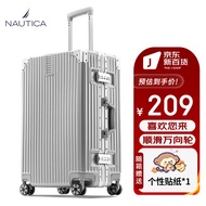 NAUTICA铝框行李箱男万向轮结实银色拉杆箱24英寸大容量女旅行箱密码箱