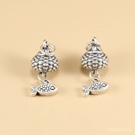 999 Wholesale Hard Bracelet Pendant Small Fish Koi Beaded Silver 3D Fish Basket Necklace Pure Silver