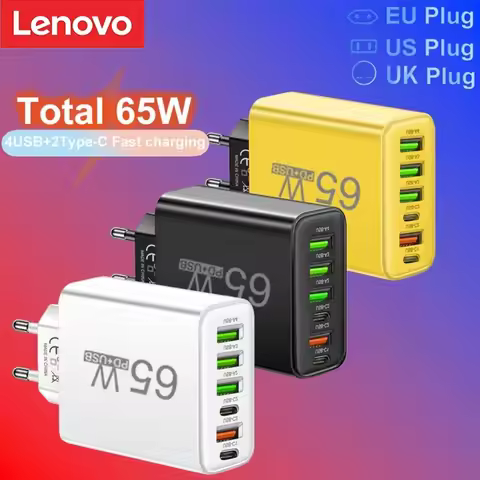 Lenovo 65W Fast Charger Multi Interface Mobile Phone Charger 2type-C PD+4usb Travel Charger 3.1AChar