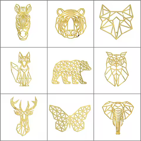 Gold Geometric Line Animal Mirror Wall Sticker Polar Bear Zebra Fox Elk Tiger Butterfly Acrylic 3D S