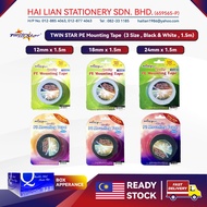 Twin Star PE Mounting Tape (1.5m) Heavy Duty Foam | Gam Span Dinding Kuat - White / Black (12mm/18mm