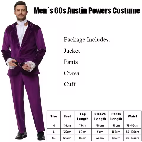【MUMU】Austin Powers 60s Swinger Mojo Groovy Man Halloween Fancy Dress Up Outfit Man 1960s Men's Cost