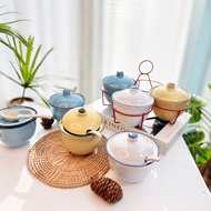 Seasoning Container Ceramic Cooking Bunch Set Of 4 With Carrying Lid And Spoon 225ml. Jar