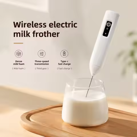 Electric Milk Frother + Egg Beater Wireless Type-C Charging 3 Speeds Mini Handheld Foam Maker Coffee