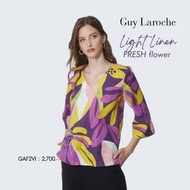 เสื้อผู้หญิง เสื้อแขนสามส่วน เนื้อผ้าลินินพิมพ์ลายดอกไม้สดชื่น Guy Laroche (GAF2VI)