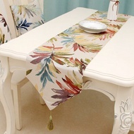Modern Table Runner Nordic Embroider Tassels Table Runner Jacquard Leaves Painting Table Cloth for W